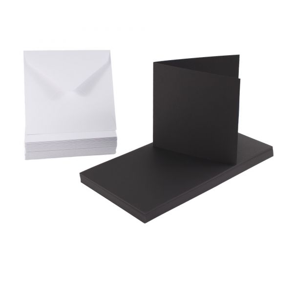 BODA Kartenset 12,5 x 12,5 cm, schwarze Karten &amp; weiße Umschläge, 100-tlg.
